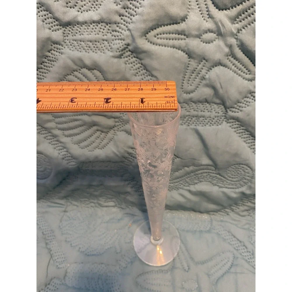 Vintage 1950's Tiffin‎ Glass Bud Vase  Beautiful Rose Etching 10.5